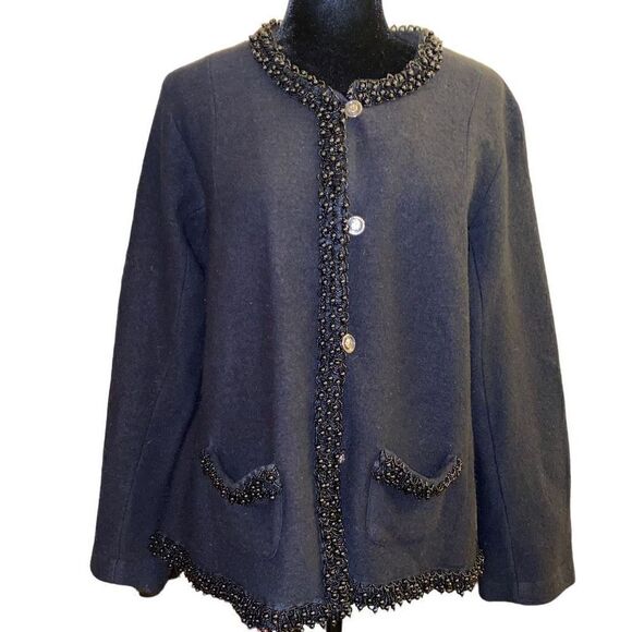 Chico's Sweaters - Chico’s‎ Jazzy Jewel Black Wool Embellished Cardigan Jacket L / 12/ 2
